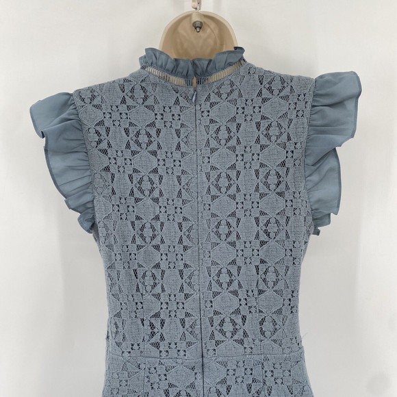 Altar'd State Dress Medium Blue Lace Short Sleeve Mini Fit & Flare BabyDoll - Picture 6 of 9